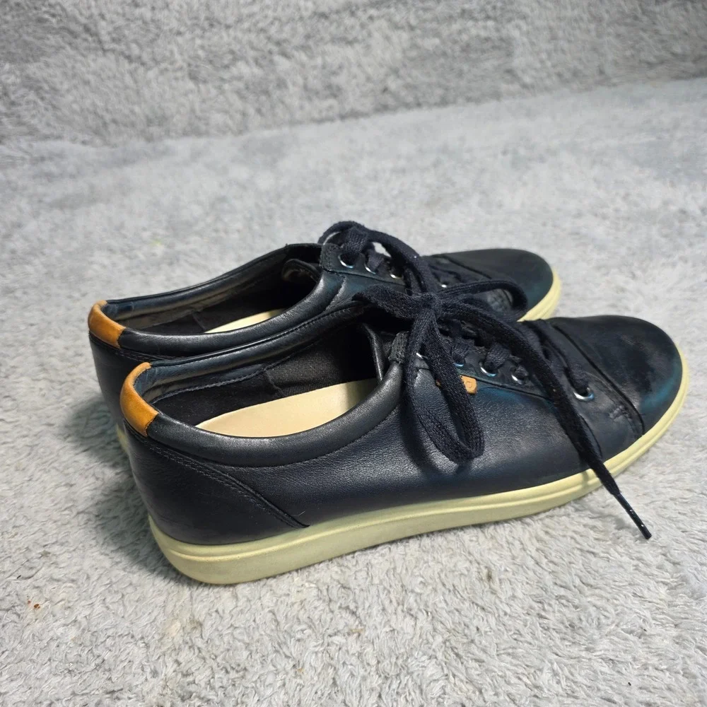 ECCO Soft 7 Sneakers Black‎ Leather Lace Up Comfort Shoes Womens 39 Good